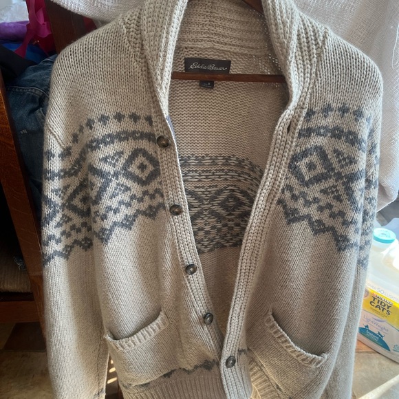 Eddie Bauer wool blend Cream Knit Cardigan with Accents - Picture 1 of 4